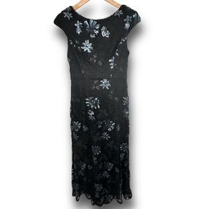 Vintage Vera Wang lace overlay gown. Sea blue sequin detail. Size 8